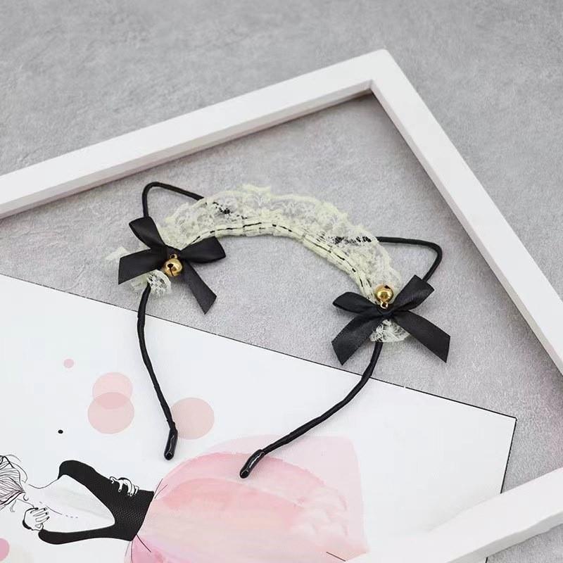 Loli cute cat ears headband lace lace bow headgear hair accessories cute jewelry party hairpin A