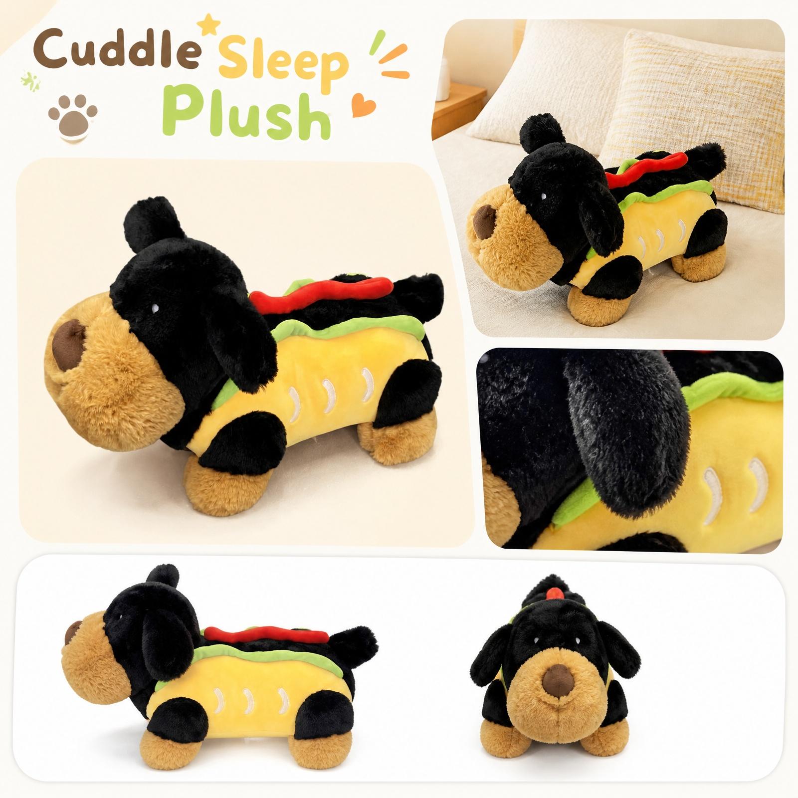 Plush Hot Dog Dog Stuffed Animal Toy Soft Squeeze Squeaky Pet Toy for Kids and Adults Novelty Plushie Gift one size