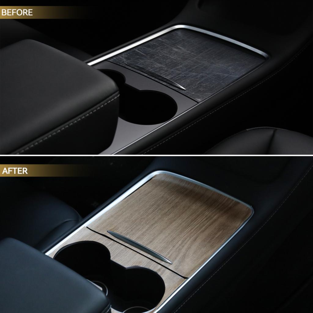 Wood Grain Pattern Center Control Wrap Panel Protective Cover Kit For Tesla Model Y 3 2021-2023 Car Interior Decoration Sticker