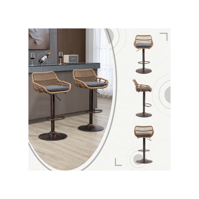Tabourets De Bar Modernes Lot De 2 Chaises Réglables Avec Repose-pieds Pour Cuisine, Salle À Manger (gris)