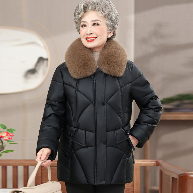 Winter Clothes Fashionable Leather Clothes Pin Cotton Jacket Middle-aged Mother Wears Winter Windproof Leather Cotton Jacket Cotton Jacket