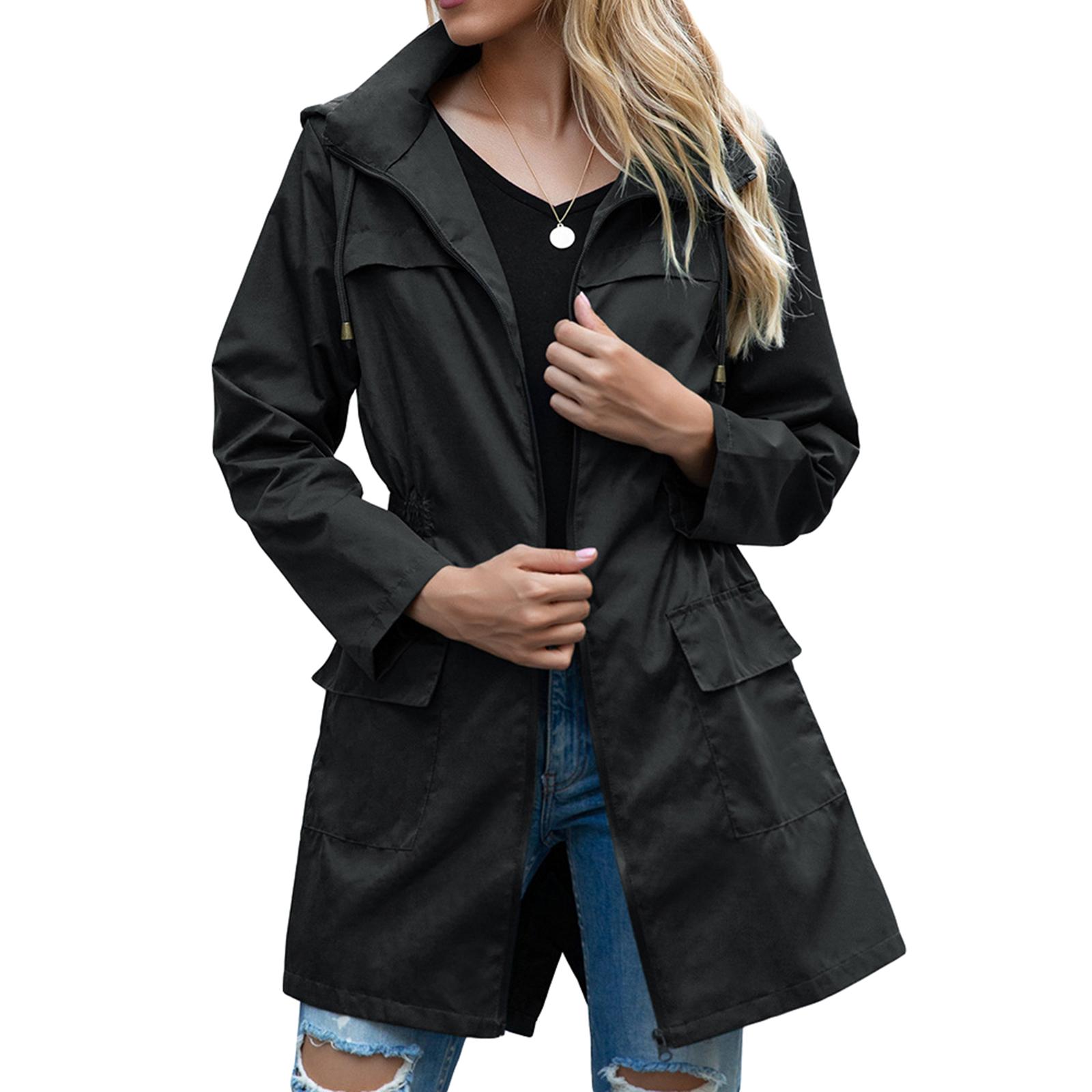 

FiveFive Женская водонепроницаемая куртка-дождевик с капюшоном для активного отдыха на открытом воздухе, легкая ветровка с защитой от ветра XXL чёрный