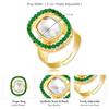 Gold Plated White Synthetic Stone & Green Beads Studded Adjustable Finger Ring Fashion Jewellery for Women