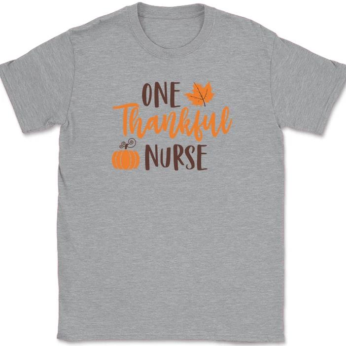

One Thankful Nurse T-Shirt Funny Thanksgiving Fall Humor Holiday Text Tee 2XL