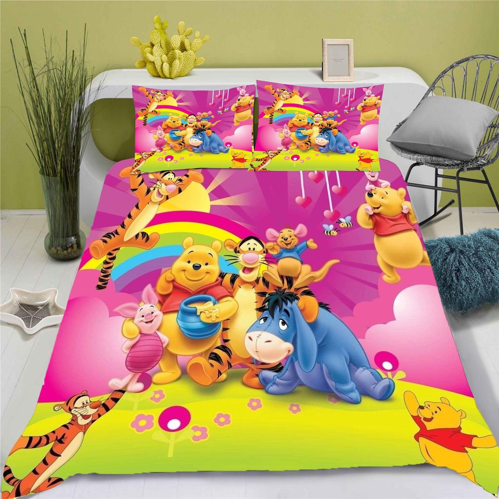 Ensemble de housse de couette Winnie l'Ourson Tigrou Pour Lits d'Enfants 3D Taille King Size Ensembles de couettes 100% Polyester