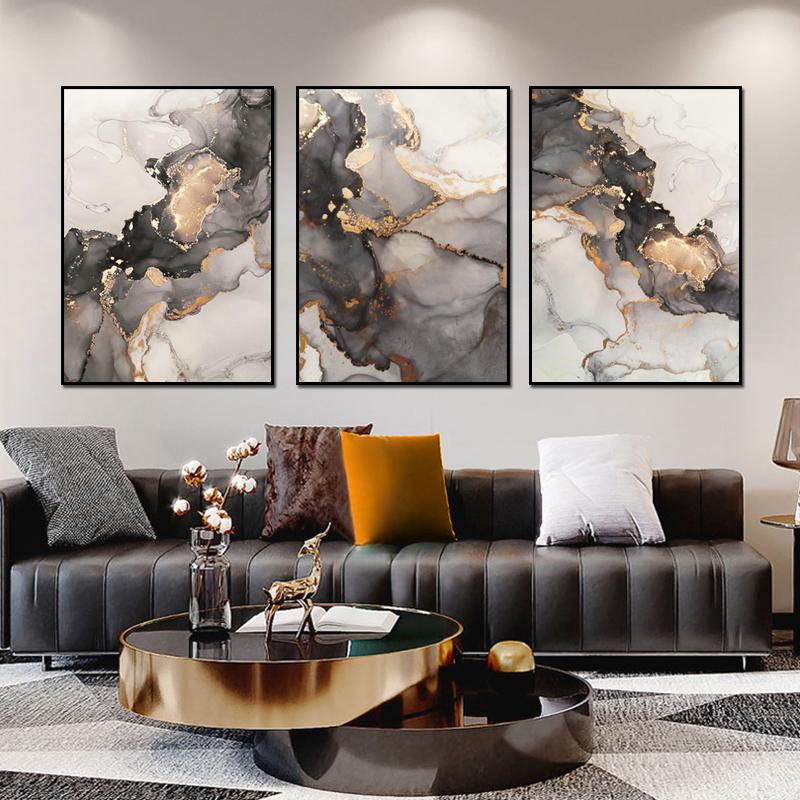 

(Каркас из массива дерева) Современный абстрактный роскошный плакат из черного золота, живопись, живопись тушью, скандинавское настенное искусство, украшение гостиной