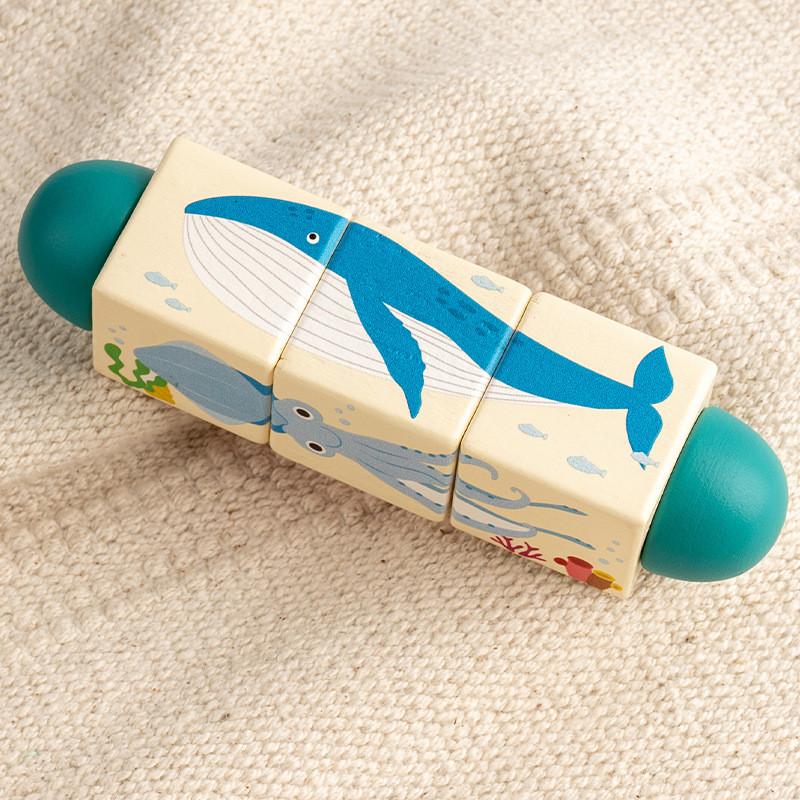 Wooden Baby Toddler Rotating Puzzle Animal Recognition Educational Toy For Early Learning