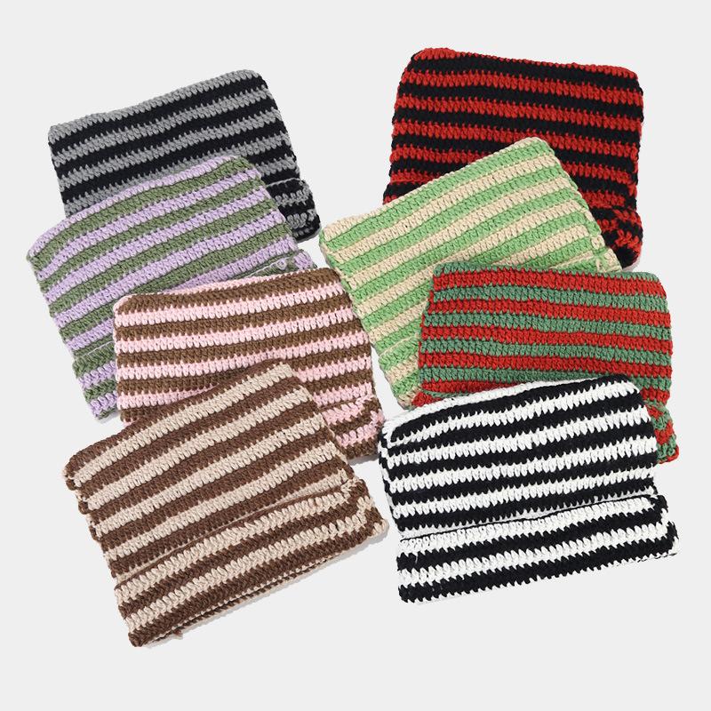 Jacquard Custom Label Patch Embroidery logo Winter Warm Cat Ear Stripe Knit Beanie Hat With Ear