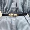 New Elegant Vintage Pearl Waist Chain Belts for Women Korean Style Sweater Jacket Hooks Elastic Slim Fit Leather Belt