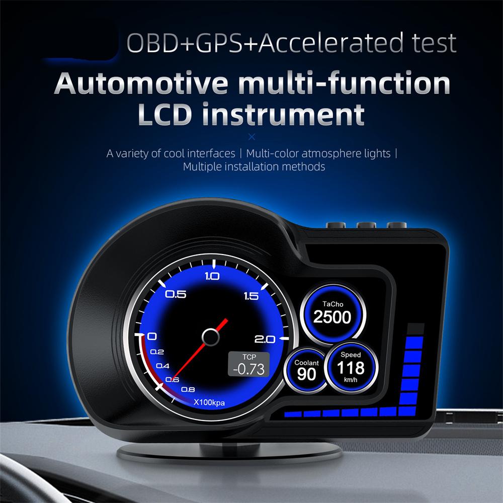 Car HUD OBD+GPS Digital Gauge Head Up Display Speedometer Accelerated Brake Test