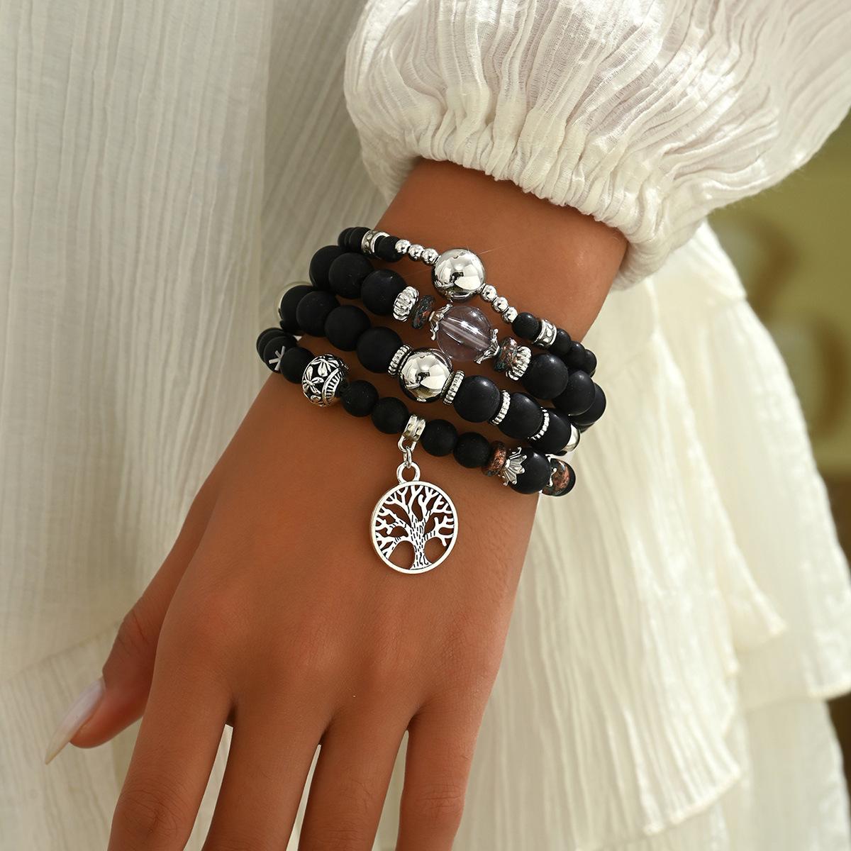 

Европейский и американский хрустальный бирюзовый набор браслетов с кисточкой из сплава в виде листа - 4 штуки