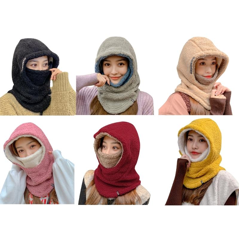 3-in-1 Women Hat Thick Fleece Hat with Ear Flaps Facemask Outdoor Hat Furry Caps Windproof Hat Hiking Running Headwear