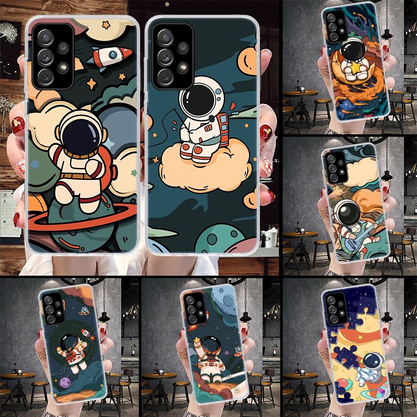 Cartoon Planet Astronaut Star Rocket Soft Phone Case For Samsung Galaxy A12 A22 A32 A52 A72 A02S A51 A50S A71 A70 A31 A20S Note