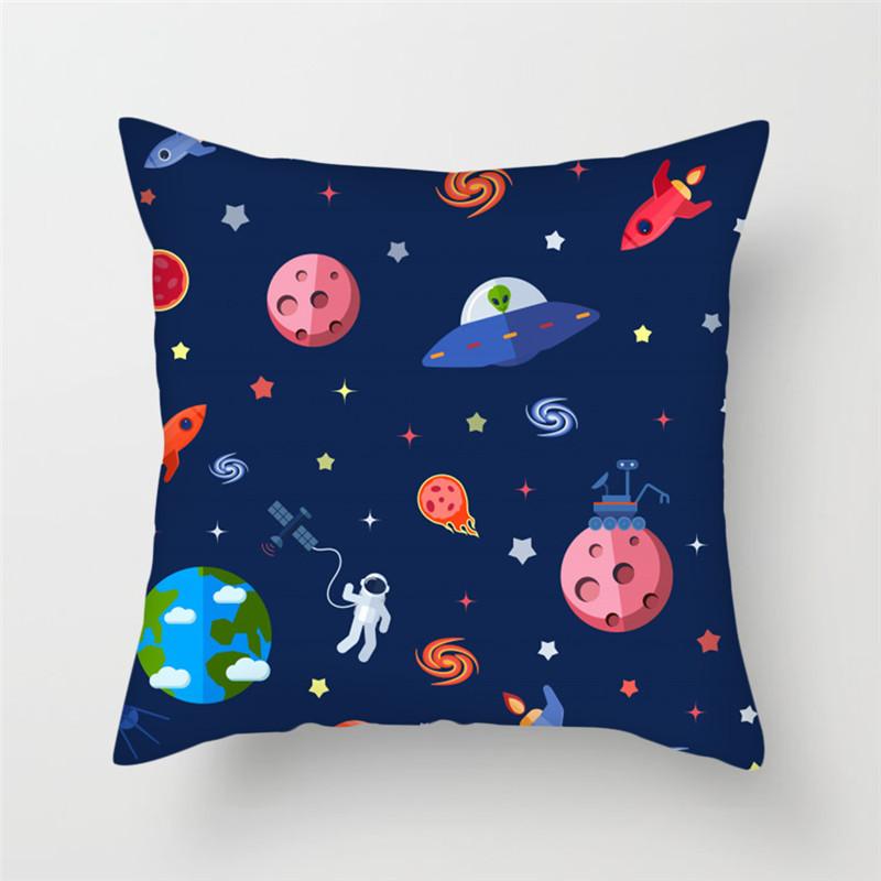 Cartoon Astronaut Rocket Spaceship Sofa Home Bedroom Decoration Pillowcase Kids Room Space Theme Cushion Cover