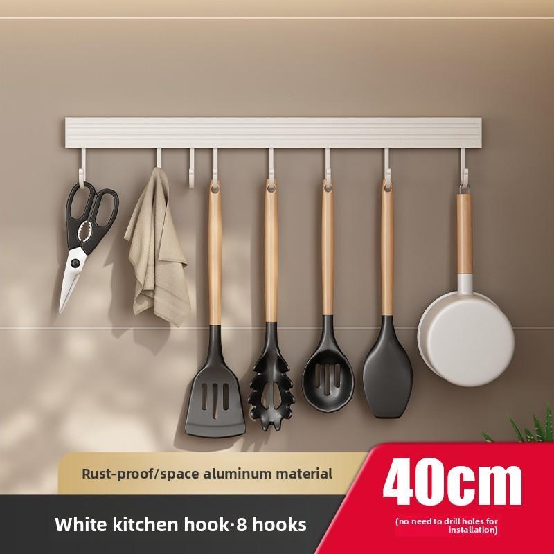 Kitchen Wall Mounting Rack With Space Aluminum Hooks For Utensils And Cookware Storage