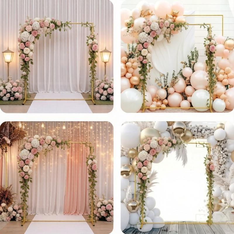 Gold Square Metal Wedding Arch Backdrop Stand, Balloon Arch Frame for Ceremony, Birthday Party & Bridal Shower Decoration