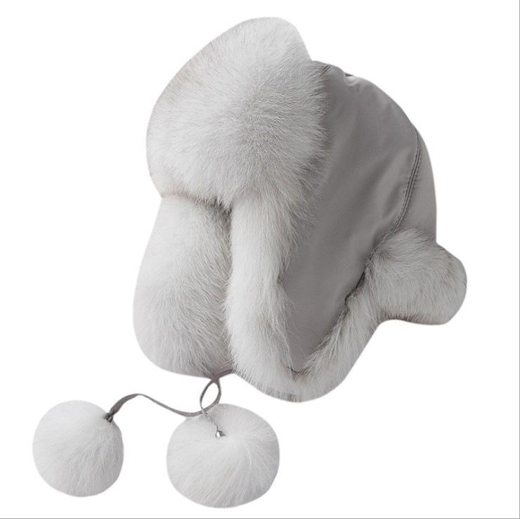 Women's Imitation Fox Fur Lei Feng Hat, Fluffy Ski Hat with Ear Protection for Autumn and Winter Warmth.