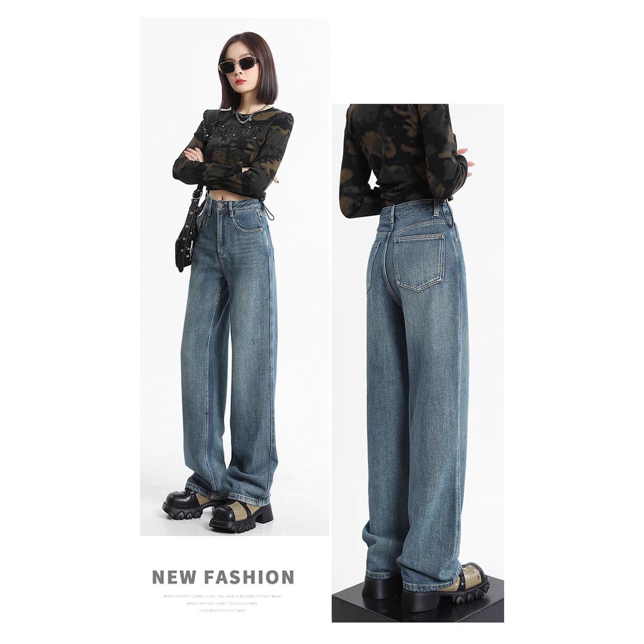 

Women s Retro Loose Wide-Leg Jeans - Pear Shape, Long, Mopping Style for Spring & Autumn. Medium