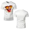 T-Shirt mit lebhaftem Cartoon-Lippen- und Sonnenbrillen-Aufdruck – modisches weißes Unisex-Kurzarm-T-Shirt im Hip-Hop-Stil für Männer
