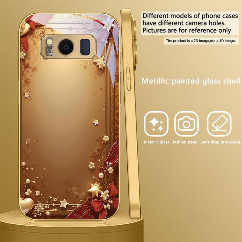 Cinta dorada y lazo Para Samsung Galaxy S26 S20 FE S21 S22 S23 Plus S24 Ultra S25Ultra S21+ S22Plus Funda de teléfono de cristal dorado