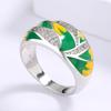 Elegant Green Forest Enamel Zircon Ring - European Pastoral Style Wedding Jewelry