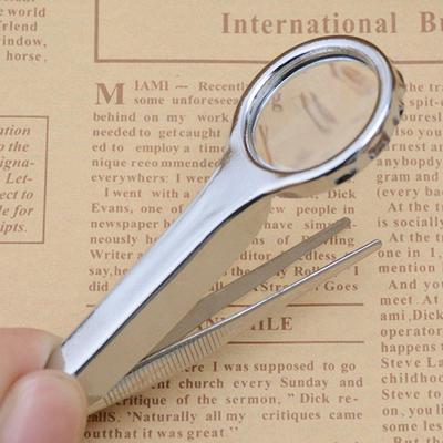 Portable Stainless Steel Multi-functional Tweezer with 10X Magnifier Magnifying Glass