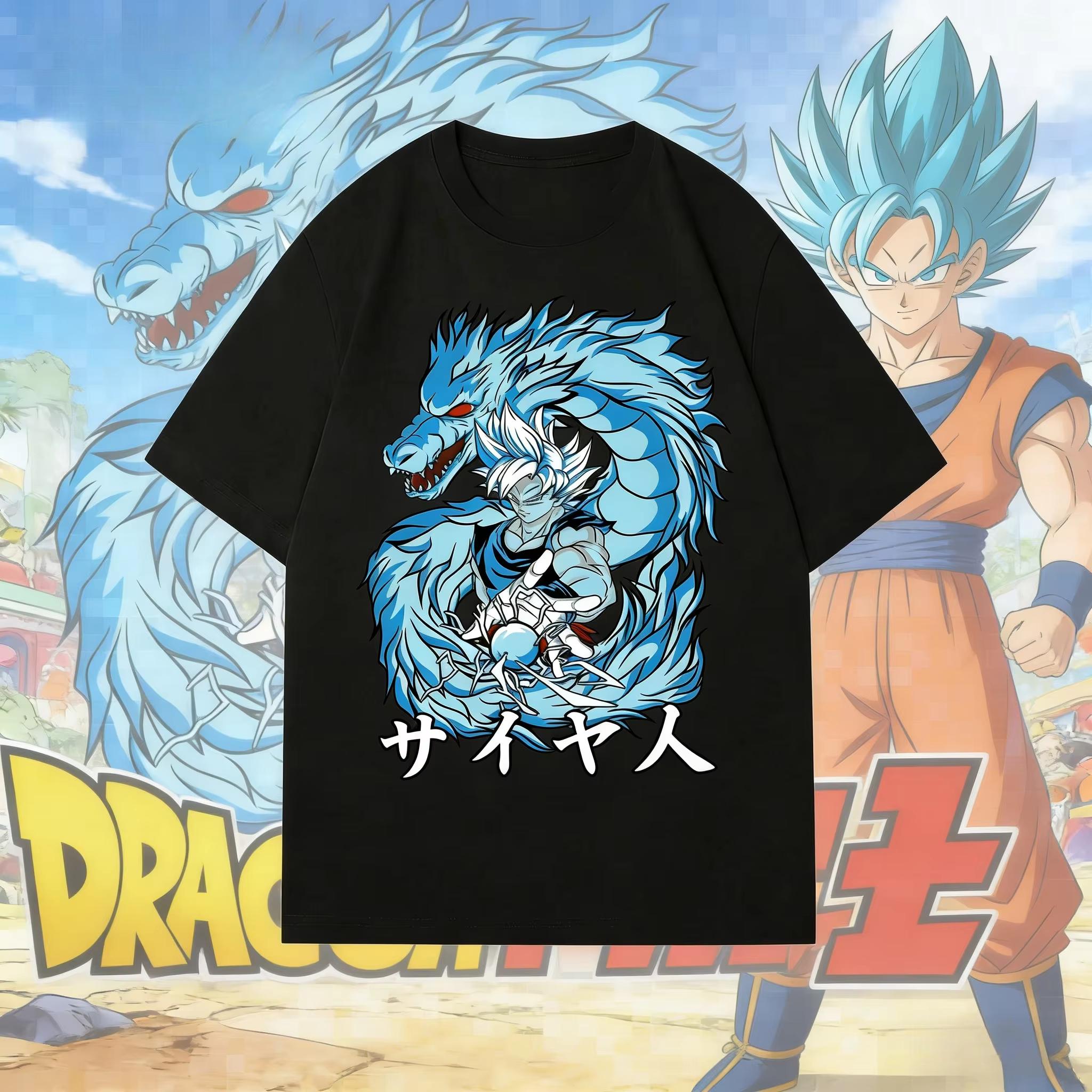 

2026 New Dragon Ball Goku Blue Shenron Printed Short Sleeve T-shirt Men s and Women s T-shirt Men s Tops Sports T-shirt Harajuku S разноцветный