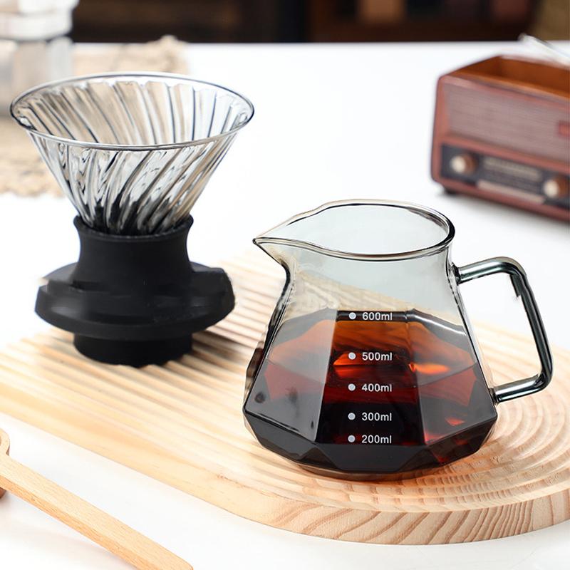 Octagonal Coffee Pot Transparent Juice Coffee Kettle Reusable Coffee Teapot Glass Coffeeware 400/600ml Without Filter Cup