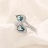Classic Female Rings   Sterling Silver Water Droplet Blue Zircon Adjustable Rings for Women Promise Love Wedding