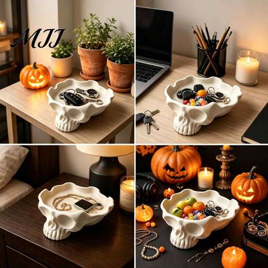 Handcrafted Tabletop Ornament Skull Catchall Tray, Vintage Resin Storage Bowl for Keys Rings Jewelry, Gothic Fashionable Window Sill Tray Earrings