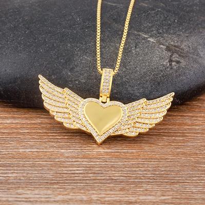 

Nidin Heart Wing Necklaces For Women 3 Colors Gold Plated Chain Zircon Pendant Choker Lover Boho Wedding Anniversary Jewelry золотой