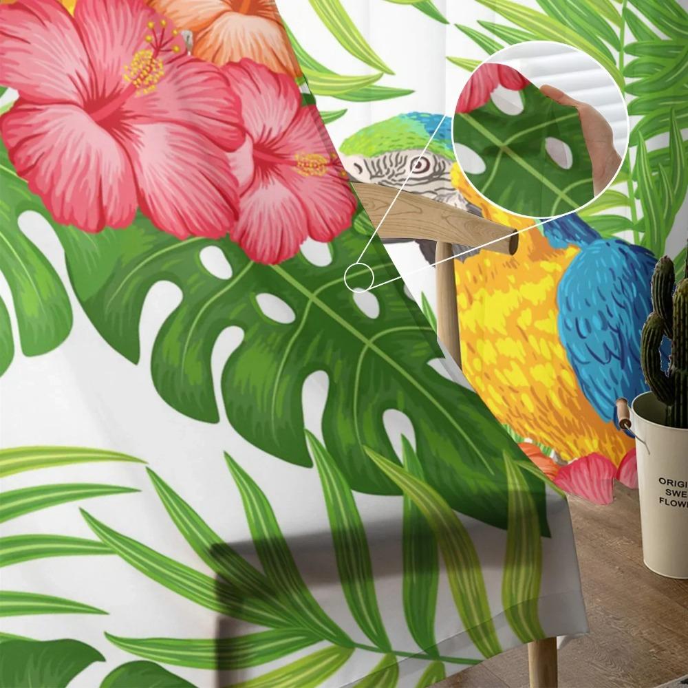 Parrot Flowers Green Tropical Plant Leaves Tulle Sheer Window Curtains for Living Room Bedroom Voile Organza Curtains Drapes