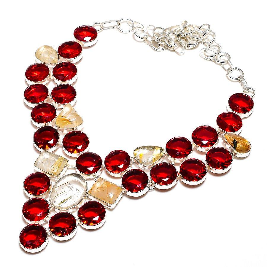 

Golden Rutile, Garnet Gemstone 925 Sterling Silver Jewelry Necklace 18 SU-9743