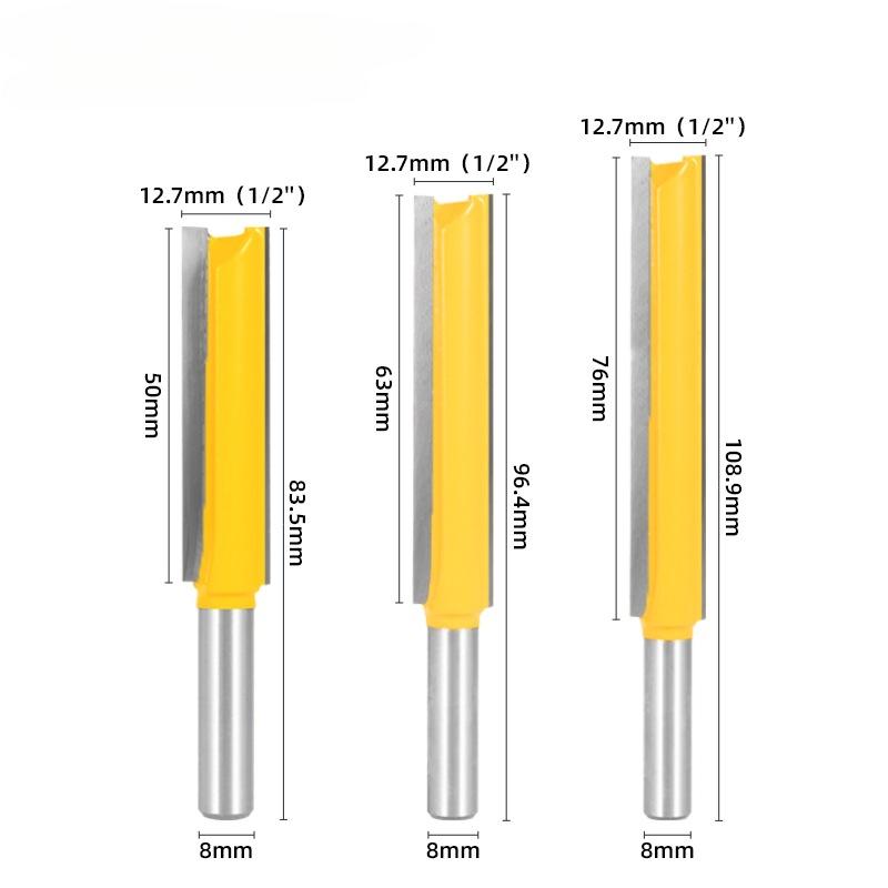 Allsome 8MM Shank Cove 1/2 Double Edge Extended Straight Blade Trimming Cutter Slotting Woodworking Milling Cutter Engraving Machine