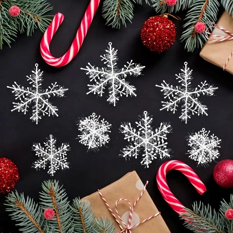 30pcs Christmas Snowflakes Xmas Tree Hanging Pendant Artificial Plastic Glitter Snow Flake Home DIY New Year Wreath Decoration
