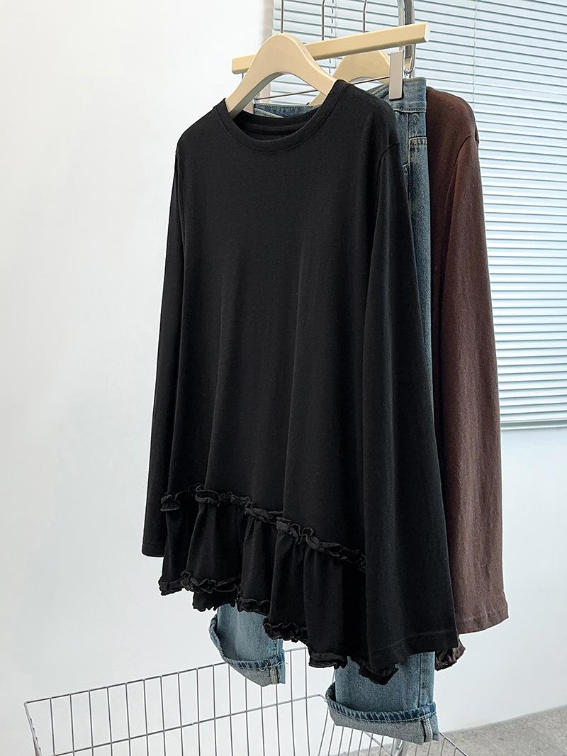 

Бамбуковый Хлопок Плюс Размер Пуловер с Рюшами - Осенний Повседневный Топ с Круглым Вырезом для Женщин 6XL (180-210 jin)