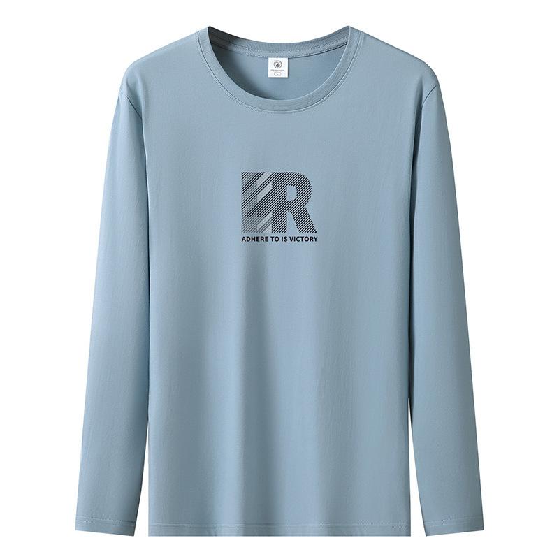 Big R Pattern Mens Long Sleeved Tee Shirt Pure Cotton S-5XL Man Casual Pullovers