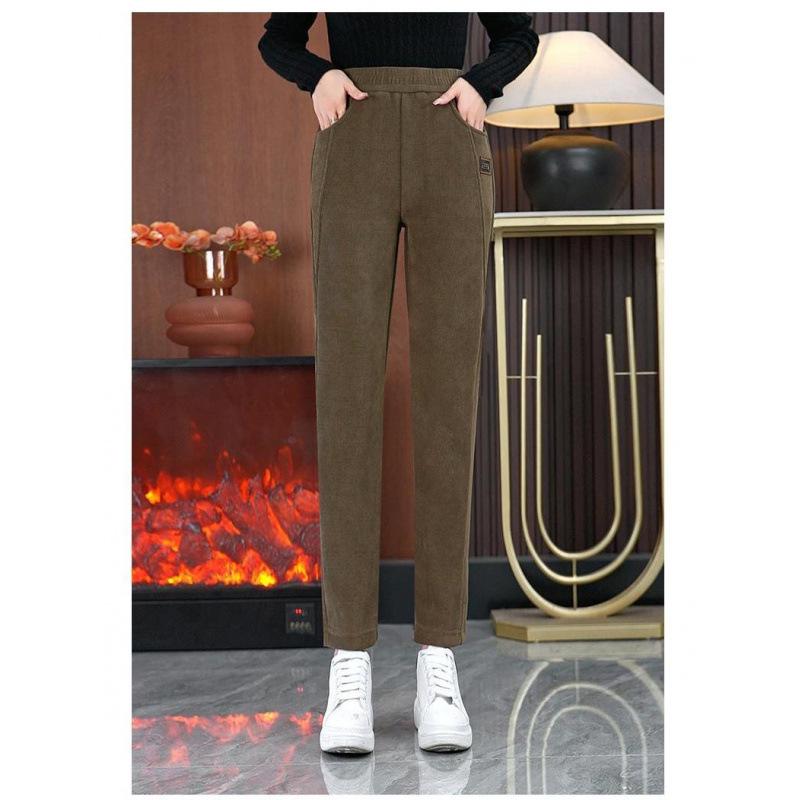 2024 Autumn/Winter Women's High Waist Fleece-Lined Harem Pants - Warm, Slimming, Casual, Thickened, and Fashionable.
