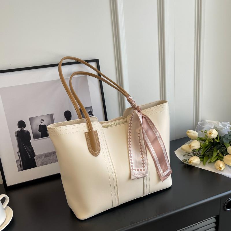 Large-capacity Bag Women's New Portable Shoulder Solid Color Premium Portable Commuting Versatile Free Silk Scarf Tote Bag