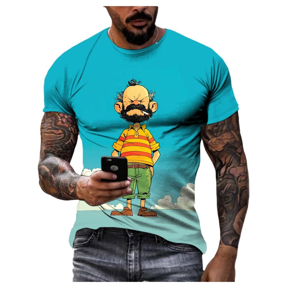 Summer Trend Personality Men Cartoon Casual Fun Graphic T-shirt New Fashion 3D Printed Kawaii Round Neck Short Sleeve Tees Tops