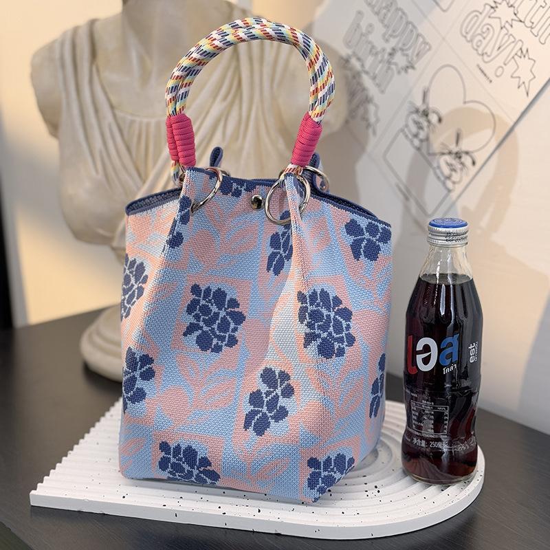 Market general knitted ring buckle bag portable work out large capacity handbag commuting small square bag storage bag