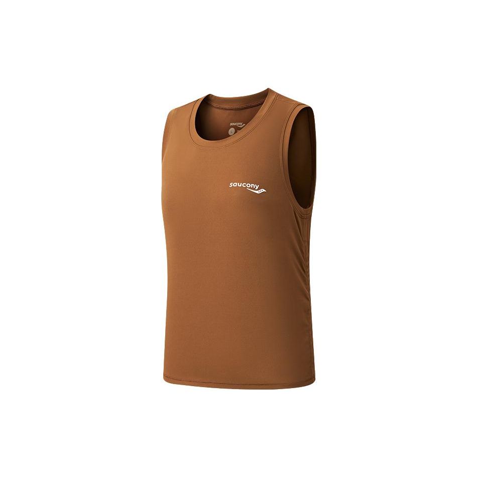 SAUCONY Solid Color Casual Breathable Sleeveless T-Shirt Women Tops Coffee-Brown SC1239099-4