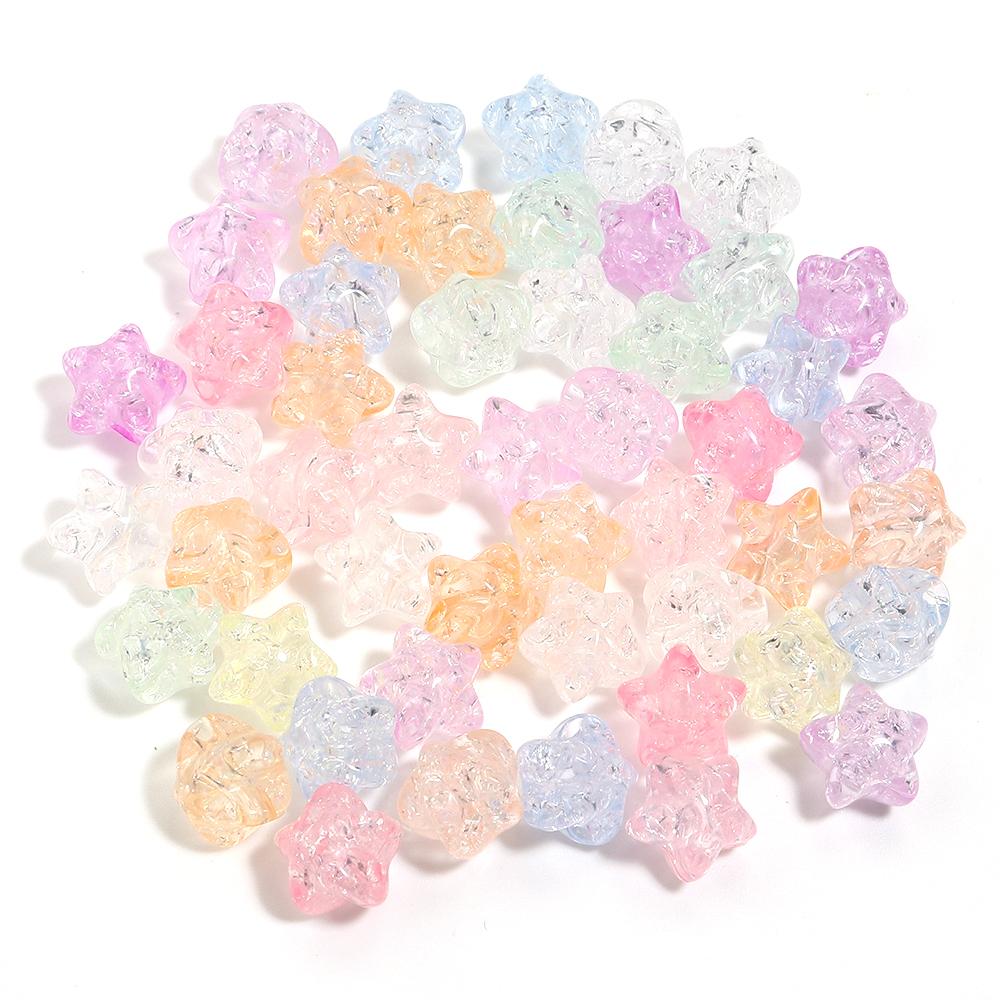 50pcs Acrylic Crackle Beads Colorful Heart Star Loose Spacer Beads For Jewelry Making DIY Bracelet Necklace Keychain Accessories