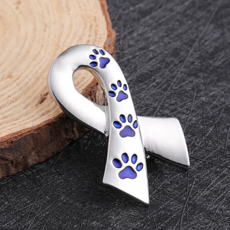 Exquisite Dog Paw Print Ribbon Brooch Pin Breast Cancer Awareness Breastpin Sign Corsage Clothes Jewelry Brooches Pin
