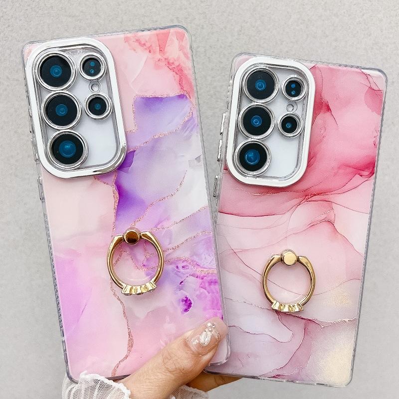 Suitable for Samsung S25ultra Mobile Phone Case Marble S23 Electroplated Fine Hole Full Package Anti Fall A56 Ring Support
