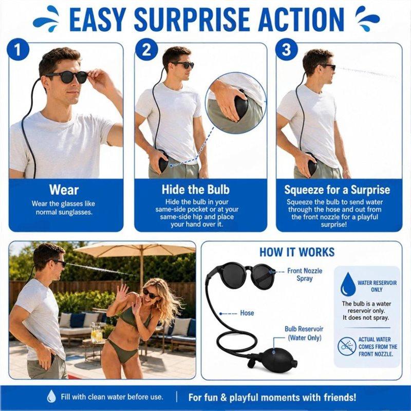 J1UL1N 2Pairs Prank Water Glasses,Hidden Water Shooting Sunglasses For Adults, Refillable Squirt Glasses For Beach Pool Party