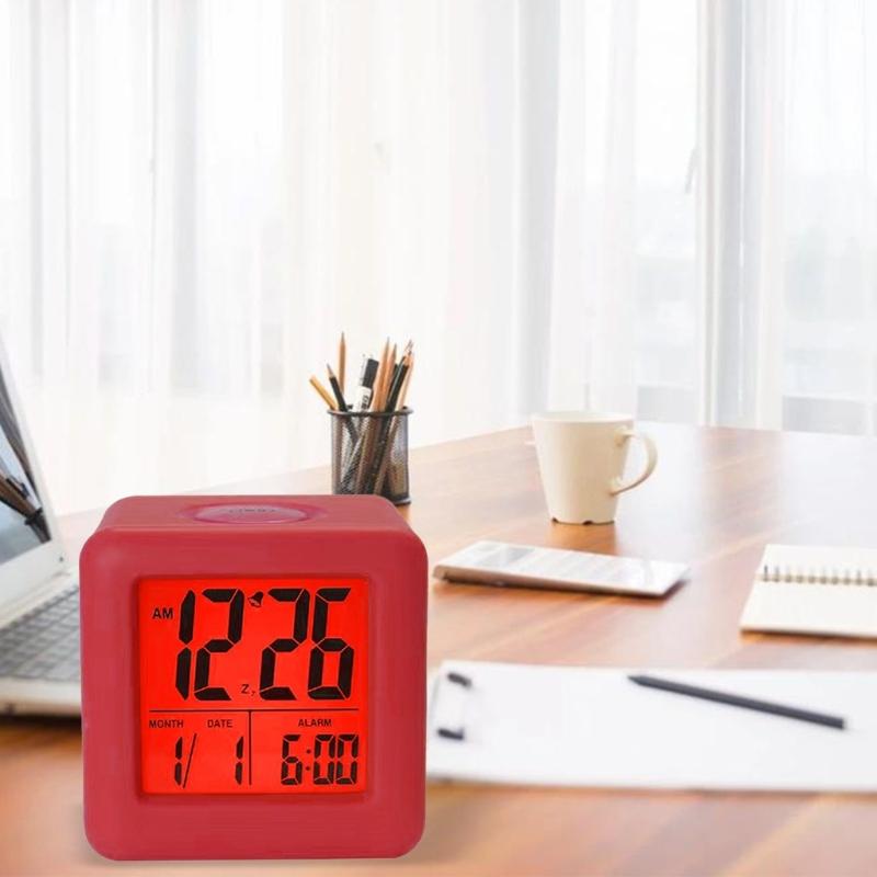 Compact Silicone Square Alarm Clock with Easy to Read Display for Home and Office Use