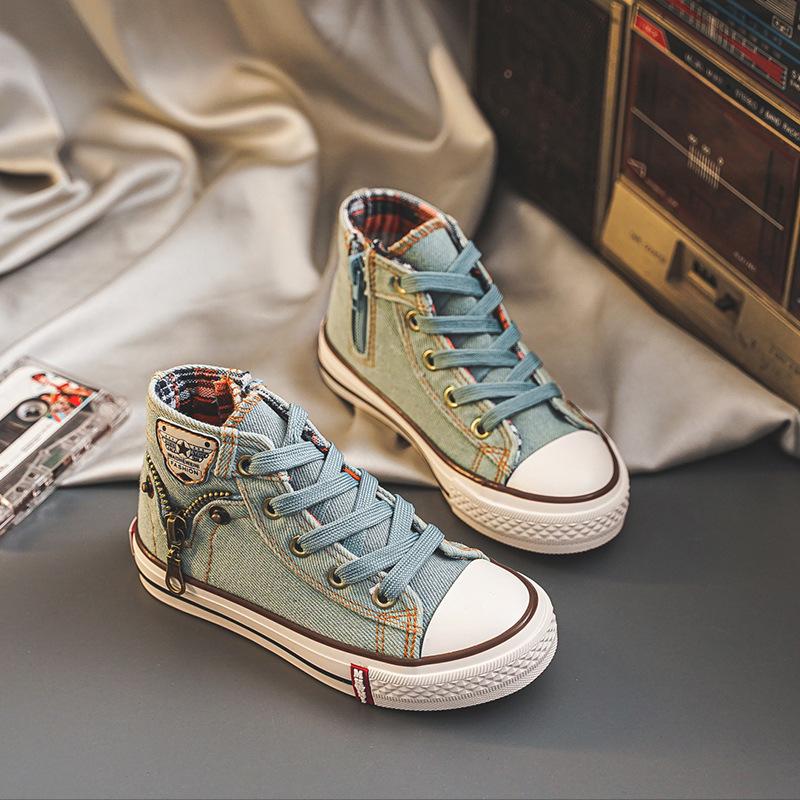 

Весна и осень Новые высокие детские туфли Кроссовки Детские туфли для малышей Ковбойские парусиновые туфли Spot 37 светло-синий