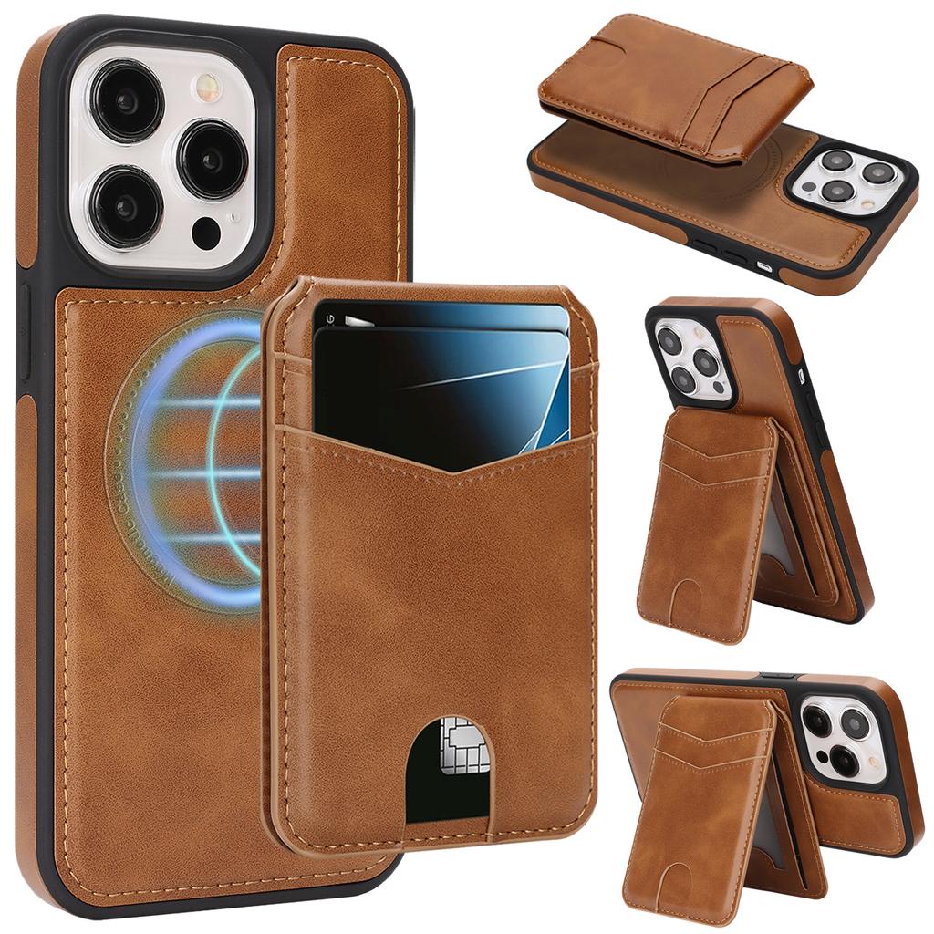 Magnetic Leather Phone Case with Card Holder for iPhone 12 - 17 Series Multi - functional Stand Shockproof Protective Cover
