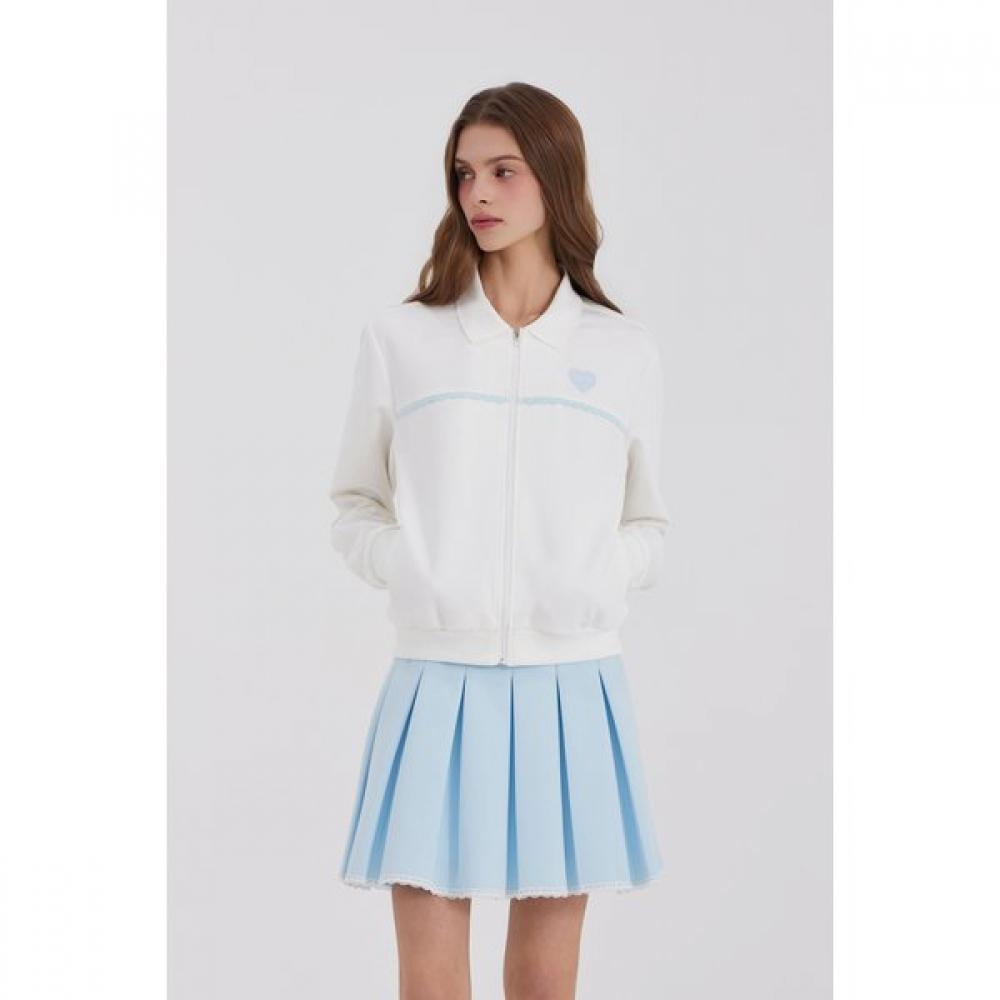 GOXO Lace Collar Zip Up White Sky Blue 